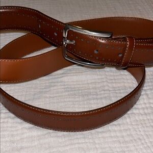 Men's Dark Brown Leather Perforated Belt 42 Silver Tone Buckle Preppy Capsule